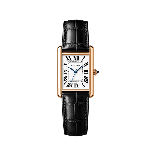 Cartier Tank Américaine Rose Gold Black Leather Strap Quartz Watch – White Roman Dial