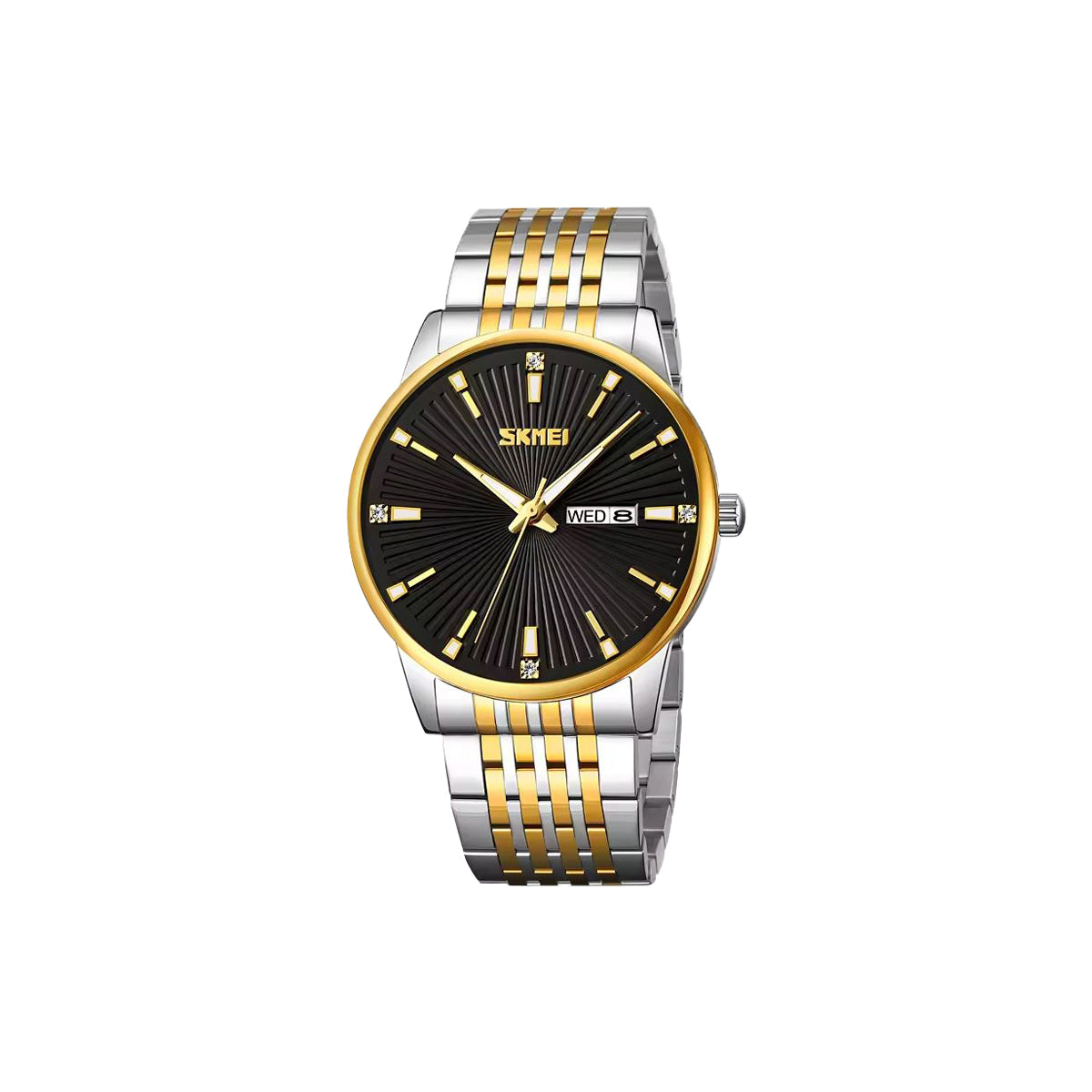 SKMEI 9323 Luxury Men’s Quartz Watch White Dial– Stainless Steel Strap, Luminous Date Display