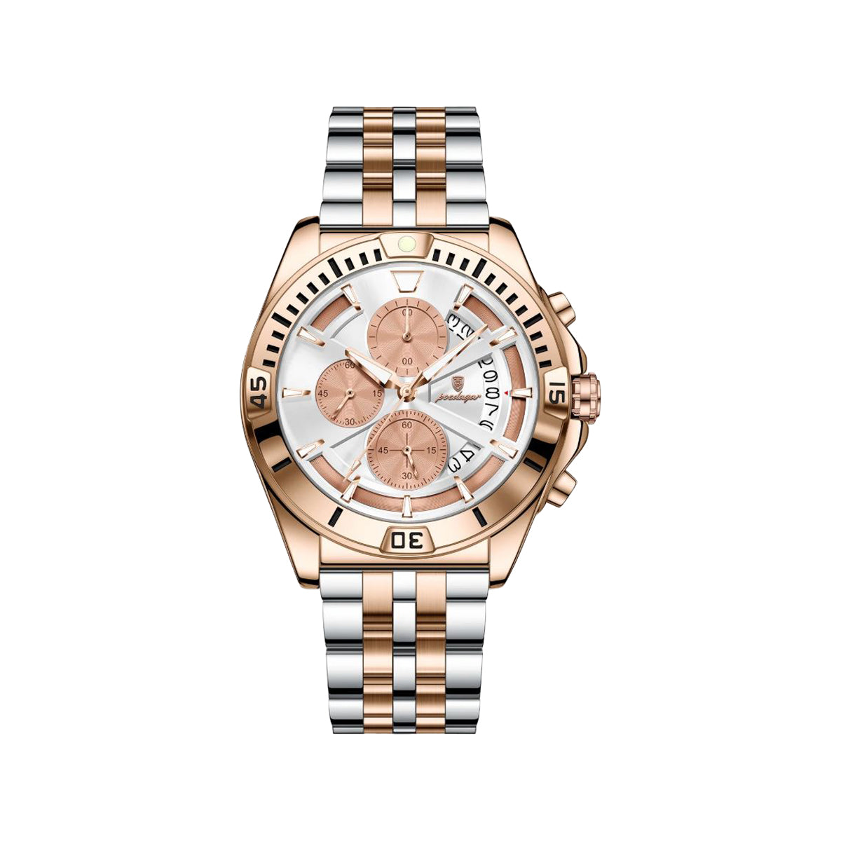 POEDAGAR 695 Men’s Sports Quartz Watch Rose Gold White – Stainless Steel Luxury Chronograph Wristwatch