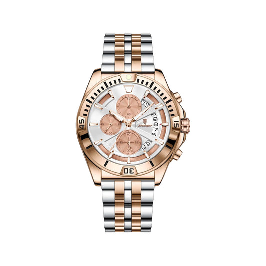 POEDAGAR 695 Men’s Sports Quartz Watch Rose Gold White – Stainless Steel Luxury Chronograph Wristwatch
