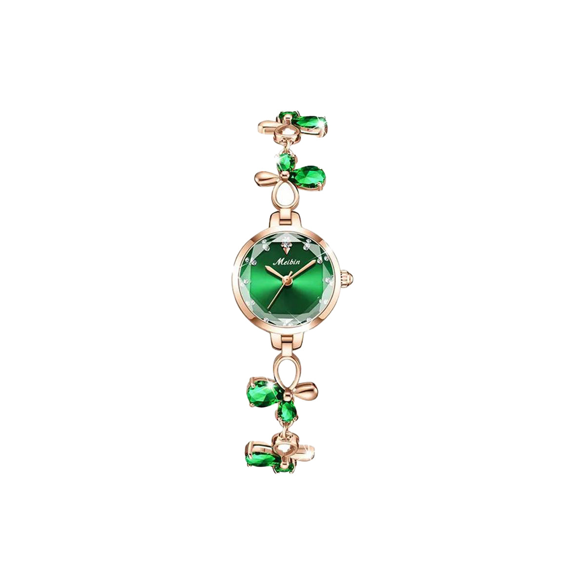 MEIBIN 1673 Women’s Fashion Butterfly Bracelet Watch – Green Dial Quartz Water Diamond Wristwatch