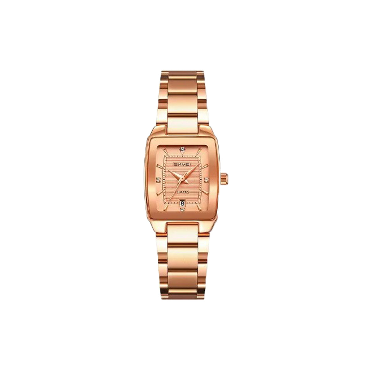 Rose gold watch on a white background