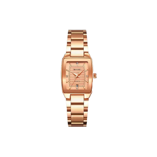 Rose gold watch on a white background