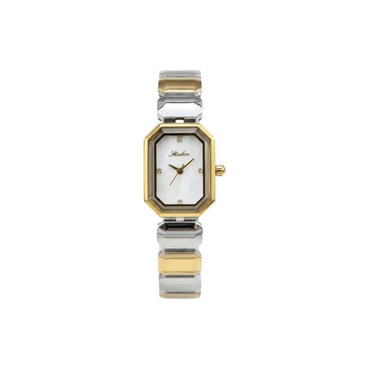 MEIBIN M1878L Women’s Luxury Octagonal Two-Tone Chain Watch – Gold White Dial Wristwatch