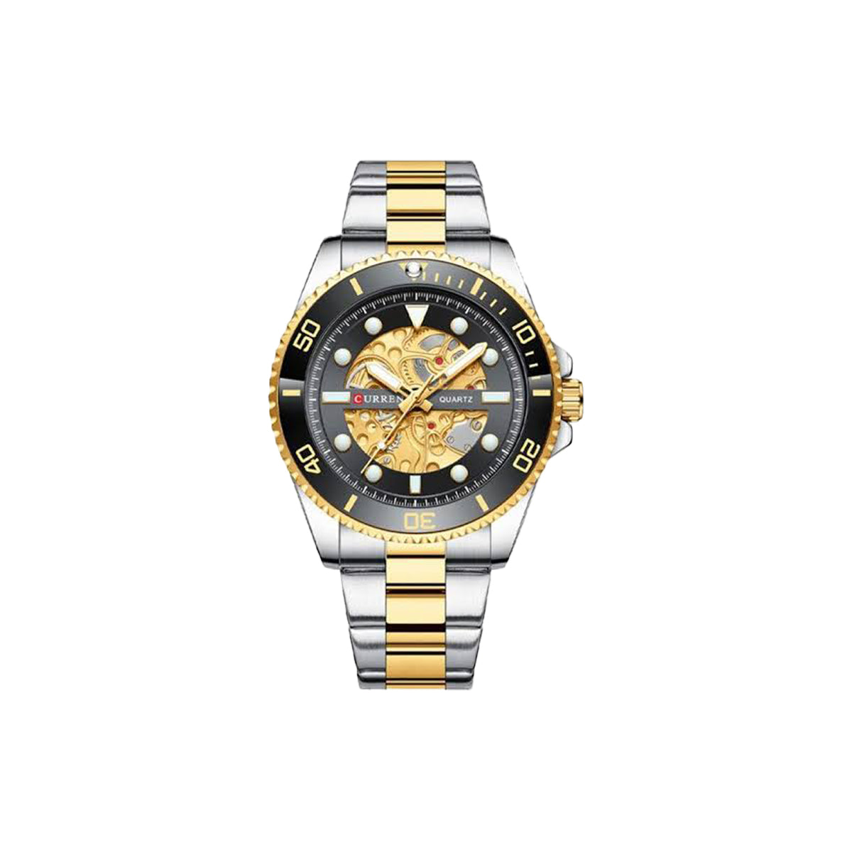 Luxury watch with gold and silver band on a white background