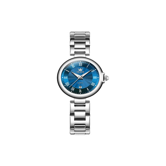 OLEVS 5608 Women’s Luxury Quartz Watch Silver Blue– Roman Scale Waterproof Luminous Watch