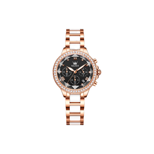 OLEVS 9999 Women's Luxury Fashion Watch Black Dial – Waterproof Quartz Sapphire Crystal Wristwatch