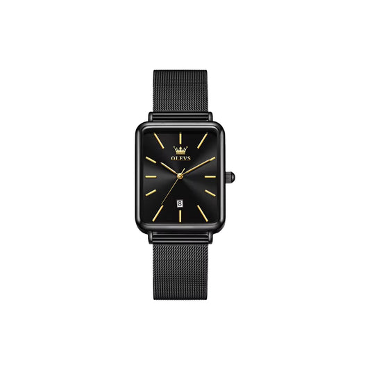 Black watch with gold accents on a white background