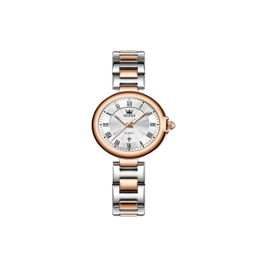 OLEVS 5608 Women’s Luxury Quartz Watch Two Tone White– Roman Scale Waterproof Luminous Watch