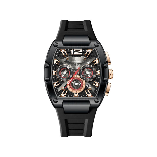 POEDAGAR 9051 Men’s Chronograph Quartz Watch Black– Sport Casual Waterproof Luminous Silicone Wristwatch