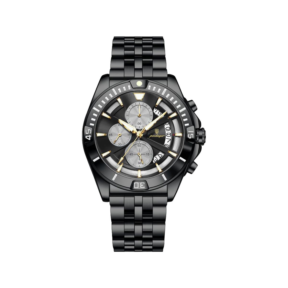 POEDAGAR 695 Men’s Sports Quartz Watch Black Black – Stainless Steel Luxury Chronograph Wristwatch