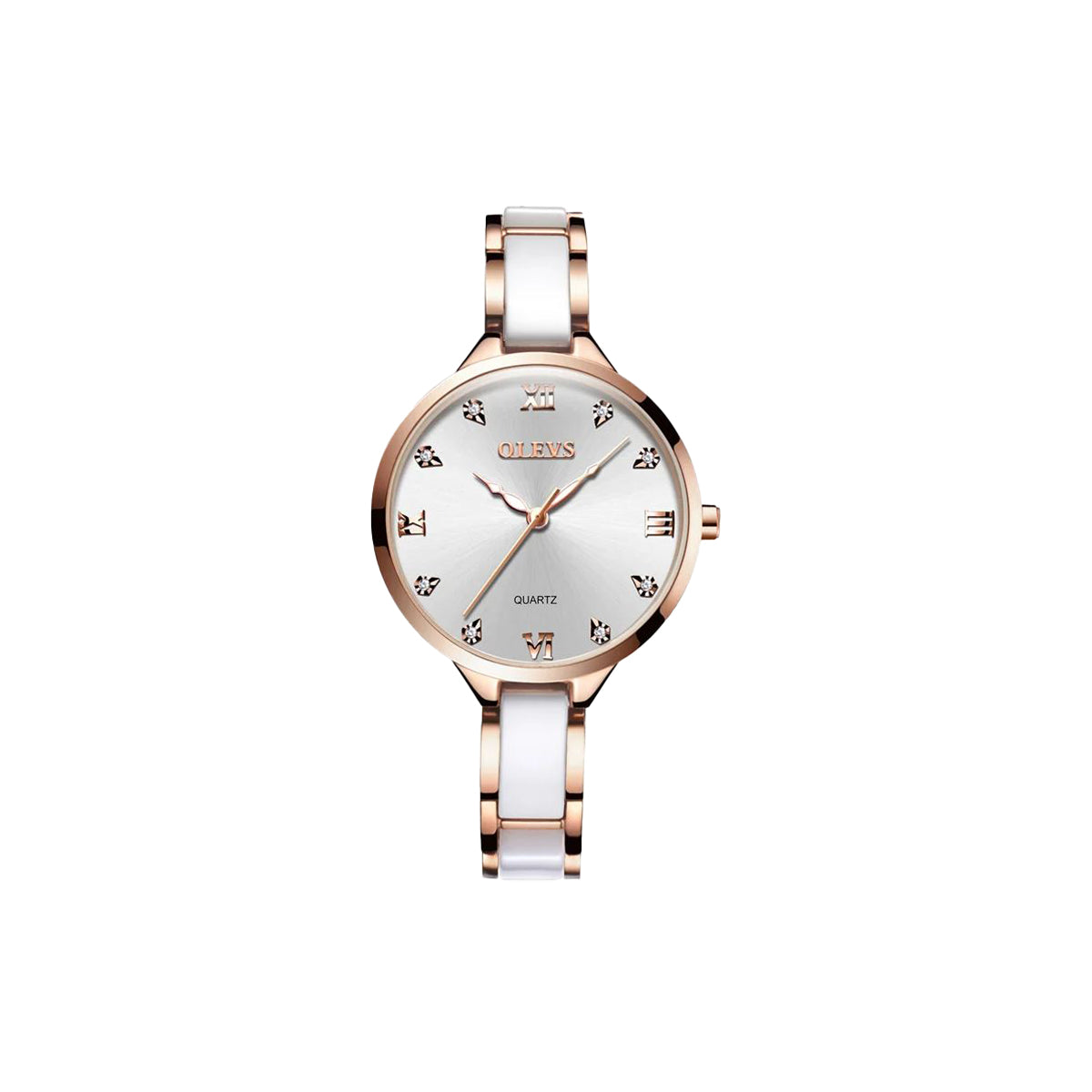 OLEVS 5872 Women's White Luxury Waterproof Ceramic Quartz Watch