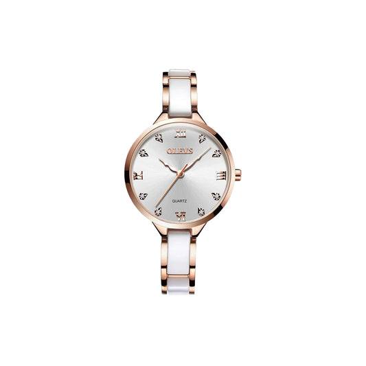 OLEVS 5872 Women's White Luxury Waterproof Ceramic Quartz Watch