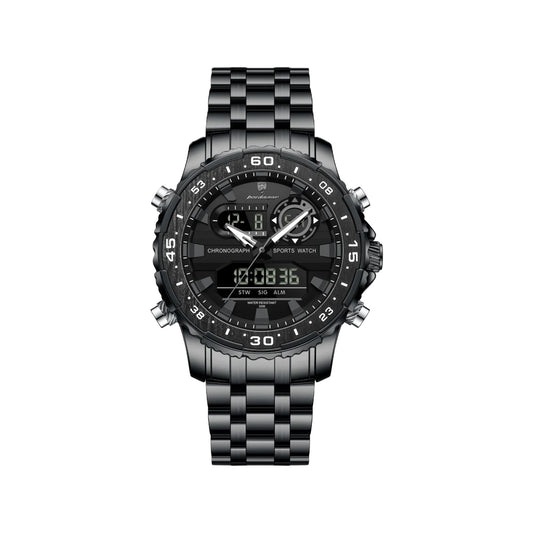 POEDAGAR 122 Luxury Dual Time LED Watch Black – Waterproof Digital Stainless Steel Men’s Wristwatch