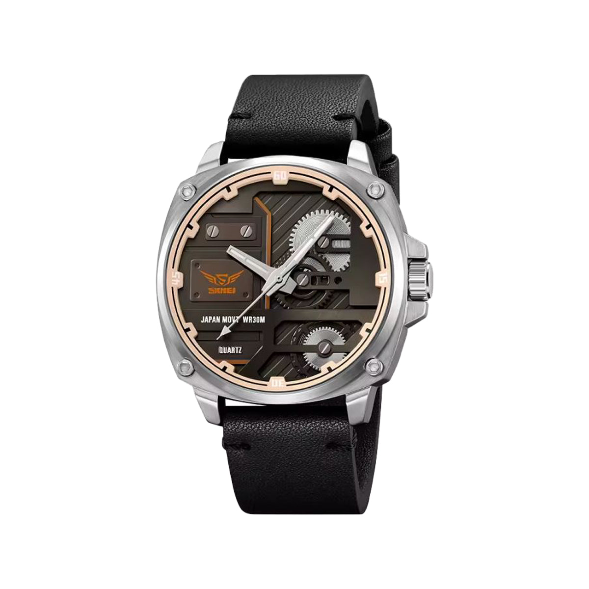 SKMEI 2289 Men’s Leather Strap Quartz Watch Silver– Casual Business Fashion Wristwatch