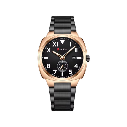 CURREN 8472 Men’s Black Dial Watch – Rose Gold Case & Black Stainless Steel Bracelet