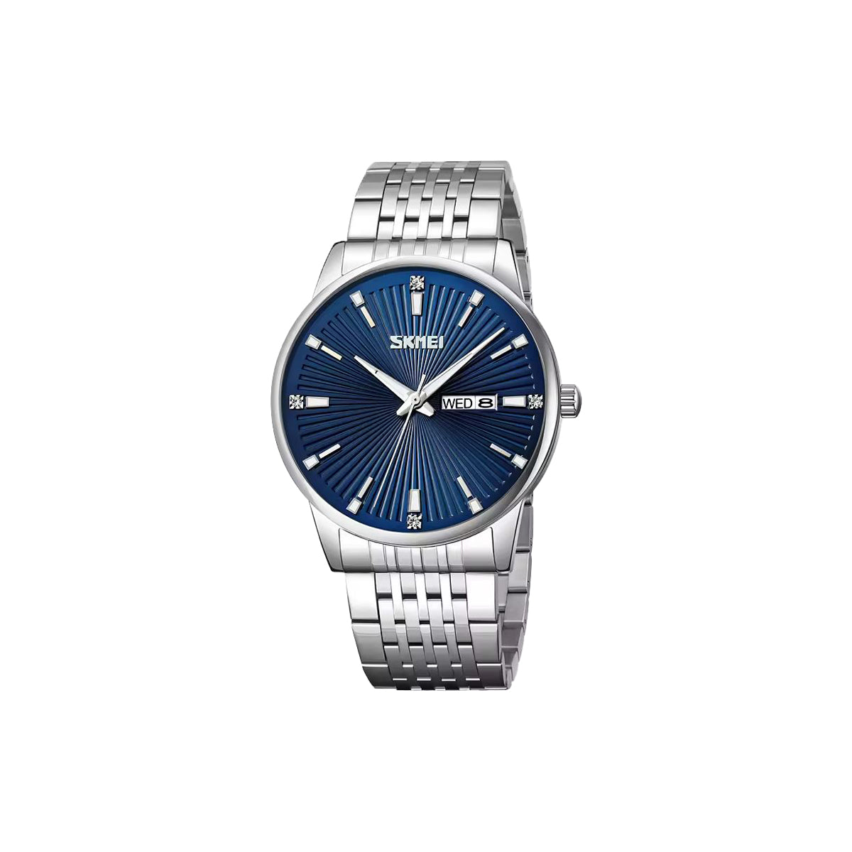 SKMEI 9323 Luxury Men’s Quartz Watch White Dial– Stainless Steel Strap, Luminous Date Display