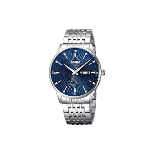 SKMEI 9323 Luxury Men’s Quartz Watch Blue Dial– Stainless Steel Strap, Luminous Date Display