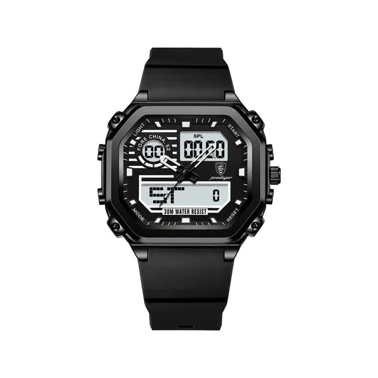 POEDAGAR 993 Men’s Sports LED Watch Black– Waterproof Luminous Week Date Silicone Wristwatch