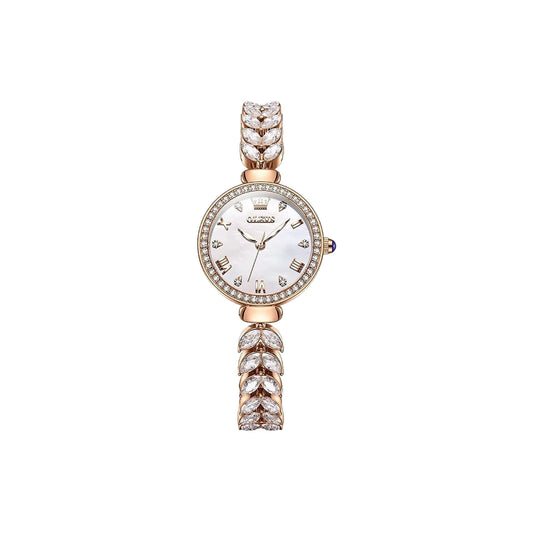 OLEVS 9971 Ladies Diamond Design Luxury Quartz Watch White Dial– Bling Crystal Jewelry Wristwatch