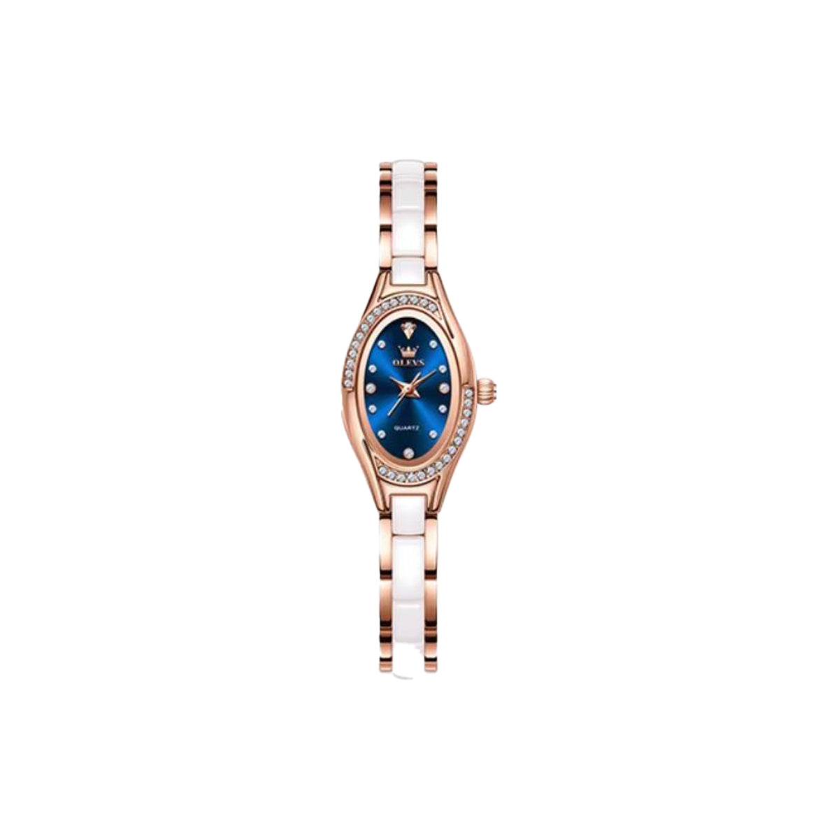 Gold wristwatch with digital display on a white background