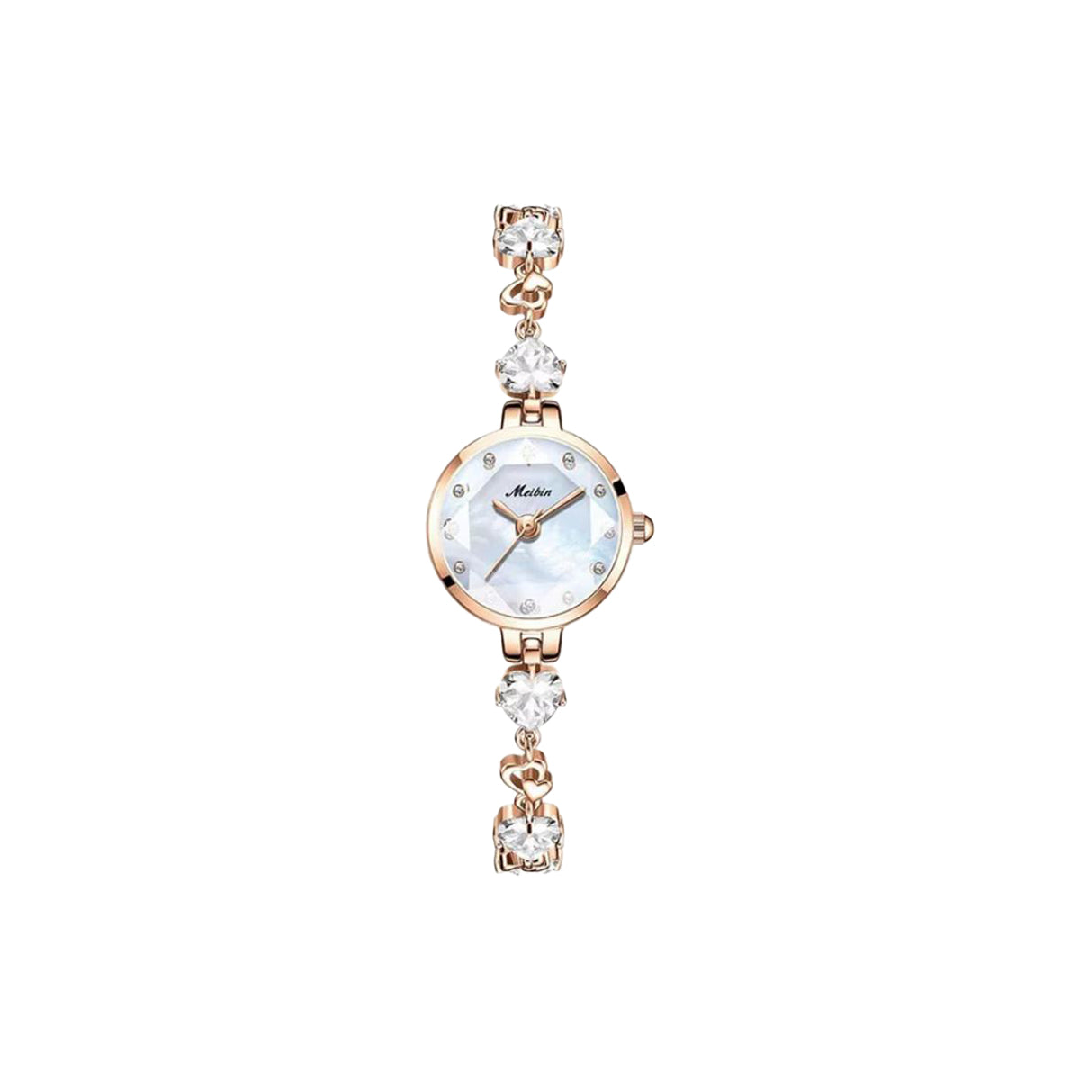 MEIBIN 1713 Women’s Luxury White Rose Gold Stainless Steel Watch – Elegant Quartz Wristwatch
