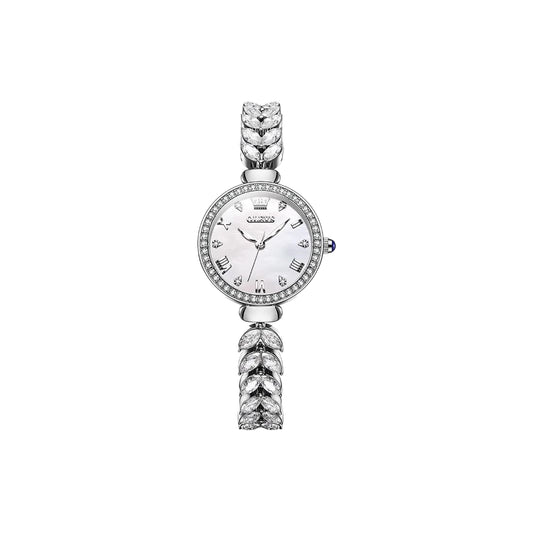 OLEVS 9971 Ladies Diamond Design Luxury Quartz Watch Silver White Dial– Bling Crystal Jewelry Wristwatch