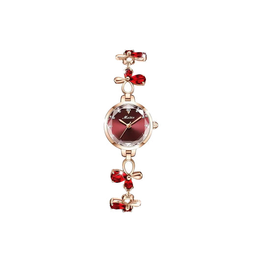 MEIBIN 1673 Women’s Fashion Butterfly Bracelet Watch – Red Dial Quartz Water Diamond Wristwatch