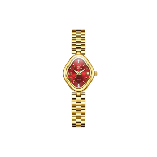 OLEVS 5666 Women’s Luxury Quartz Watch Red Dial– Elegant Stainless Steel Wristwatch