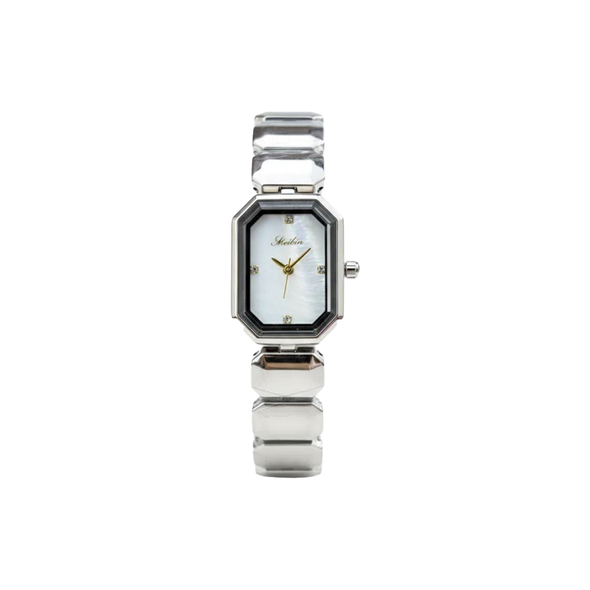 MEIBIN M1878L Women’s Luxury Octagonal Two-Tone Chain Watch – White Dial Wristwatch
