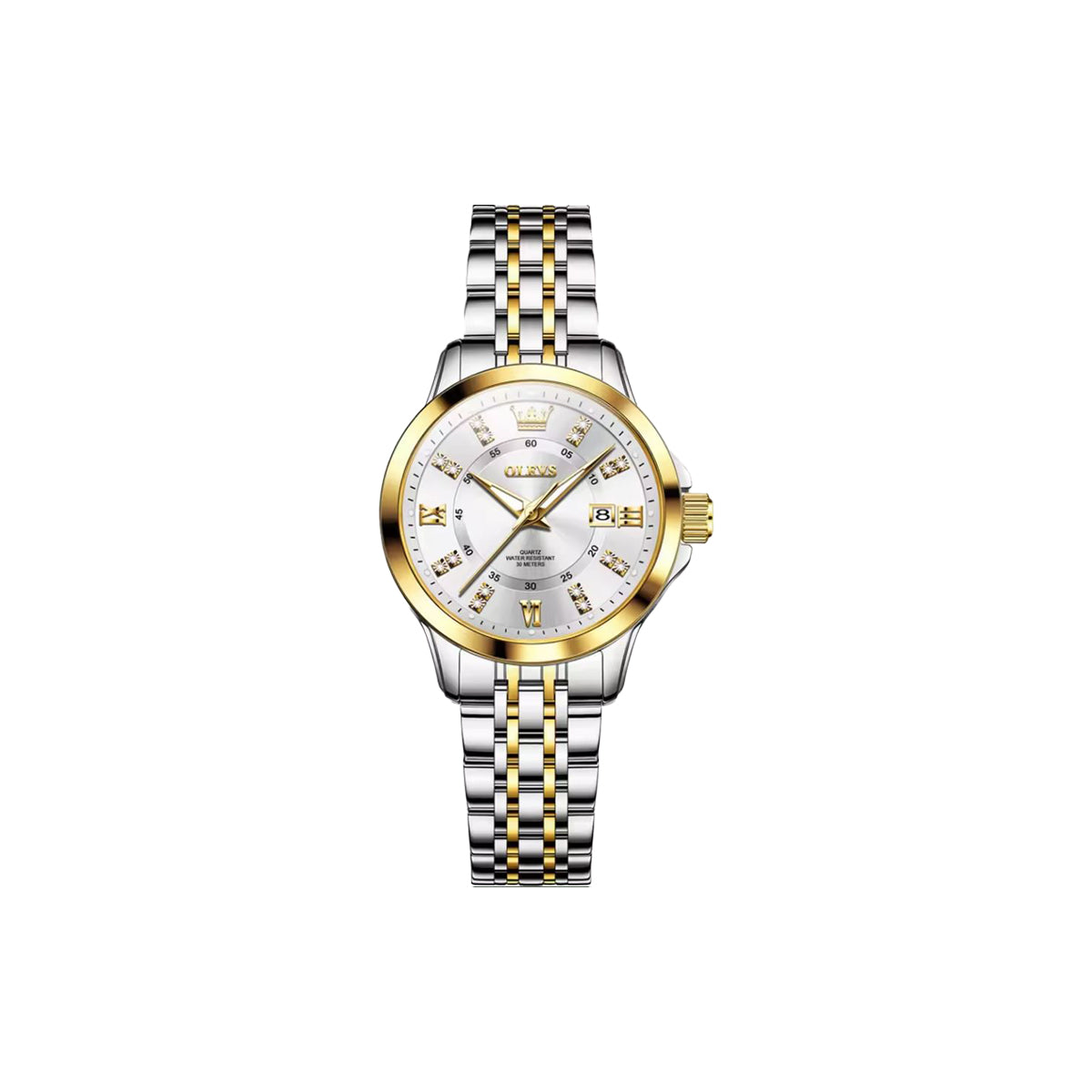 OLEVS 3620 Women’s Luxury Quartz Watch – Two Tone White Elegant Fashion Stainless Steel Wristwatch