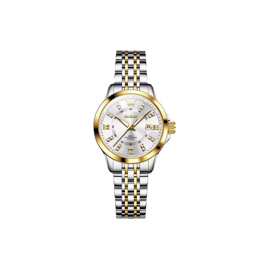 OLEVS 3620 Women’s Luxury Quartz Watch – Two Tone White Elegant Fashion Stainless Steel Wristwatch