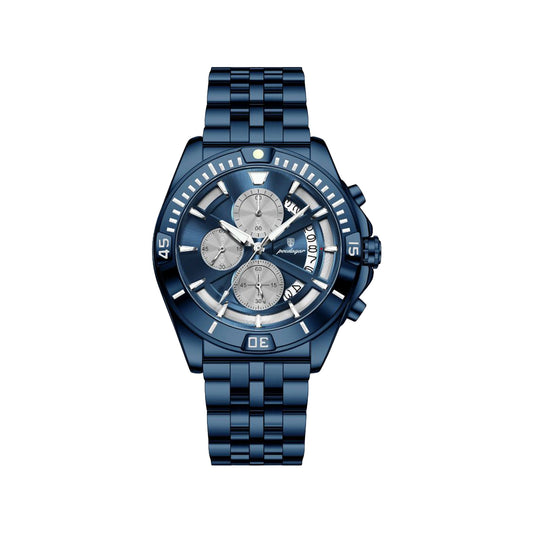 POEDAGAR 695 Men’s Sports Quartz Watch Blue – Stainless Steel Luxury Chronograph Wristwatch