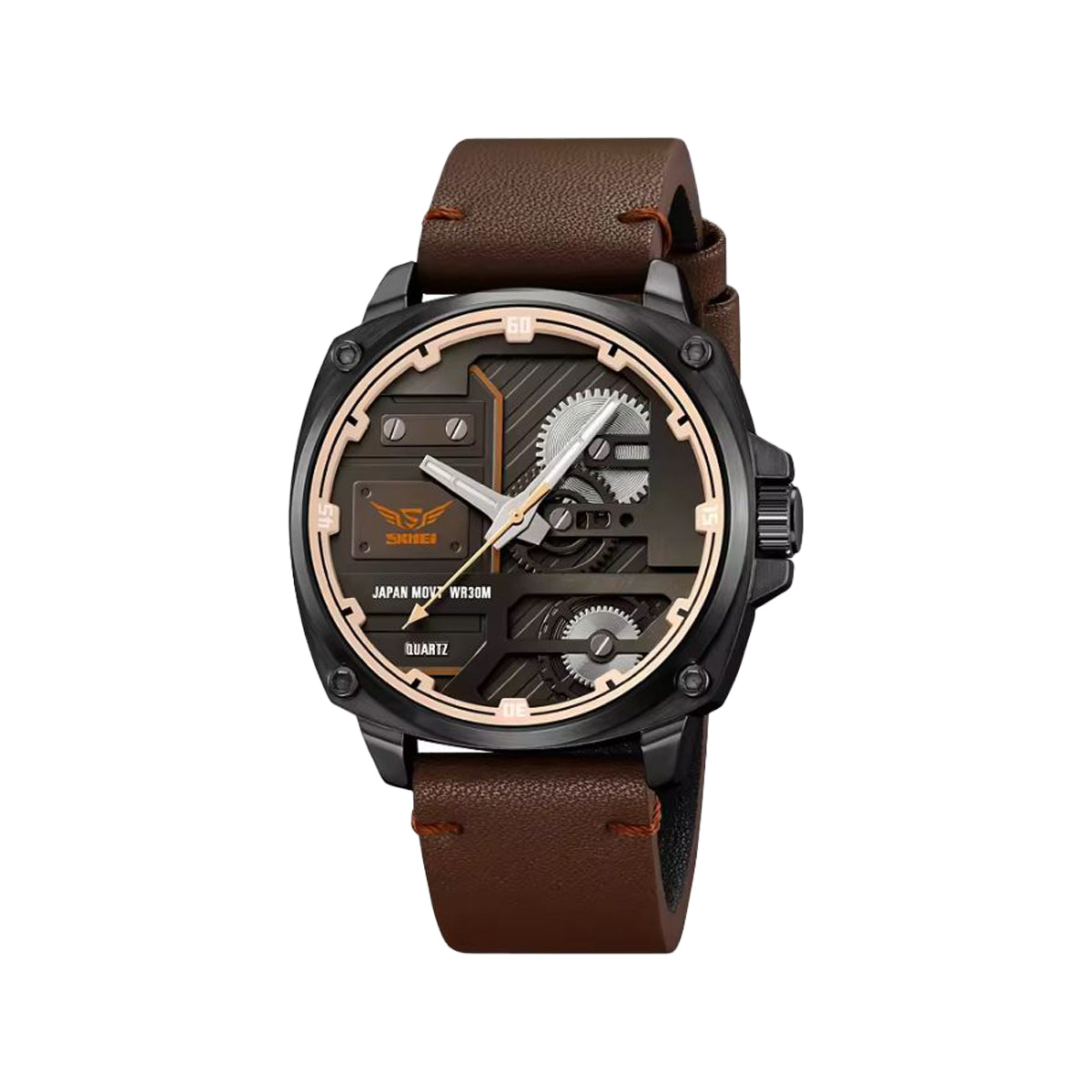 SKMEI 2289 Men’s Leather Strap Quartz Watch Dark Brown– Casual Business Fashion Wristwatch