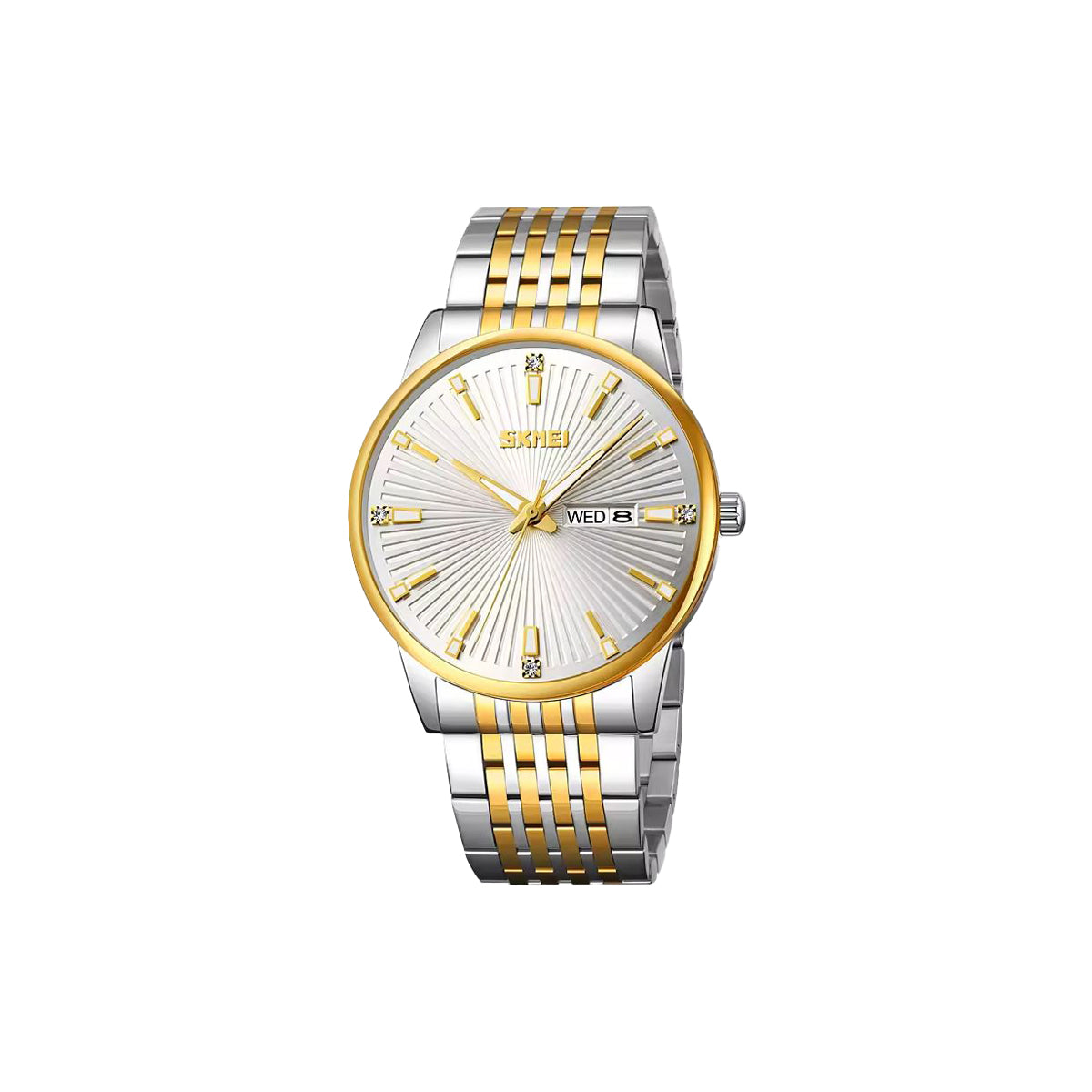 SKMEI 9323 Luxury Men’s Quartz Watch White Dial– Stainless Steel Strap, Luminous Date Display