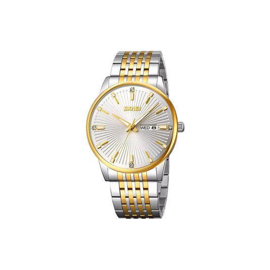 SKMEI 9323 Luxury Men’s Quartz Watch White Dial– Stainless Steel Strap, Luminous Date Display