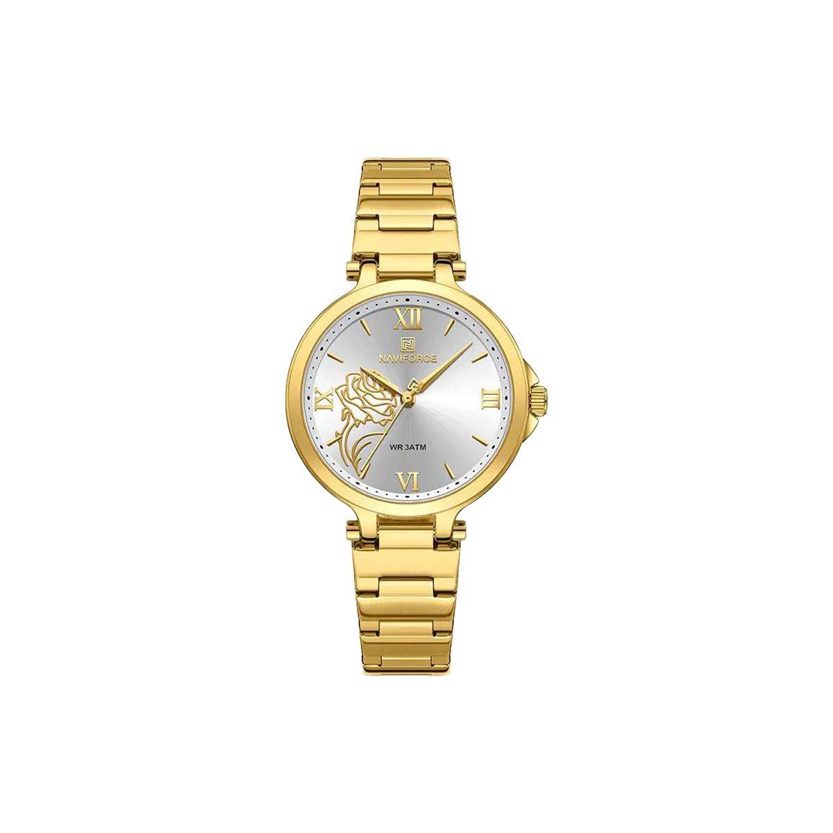 Elegant NAVIFORCE 5060 rose floral dial wristwatch