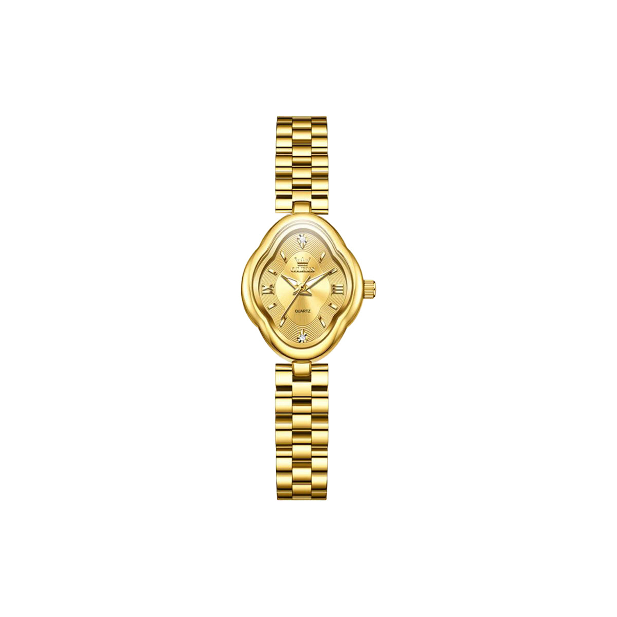 Gold watch with a diamond on a white background