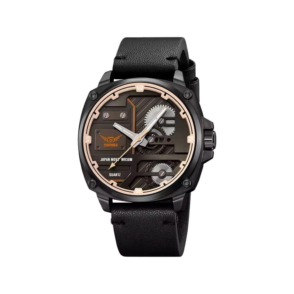 SKMEI 2289 Men’s Leather Strap Quartz Watch Black– Casual Business Fashion Wristwatch