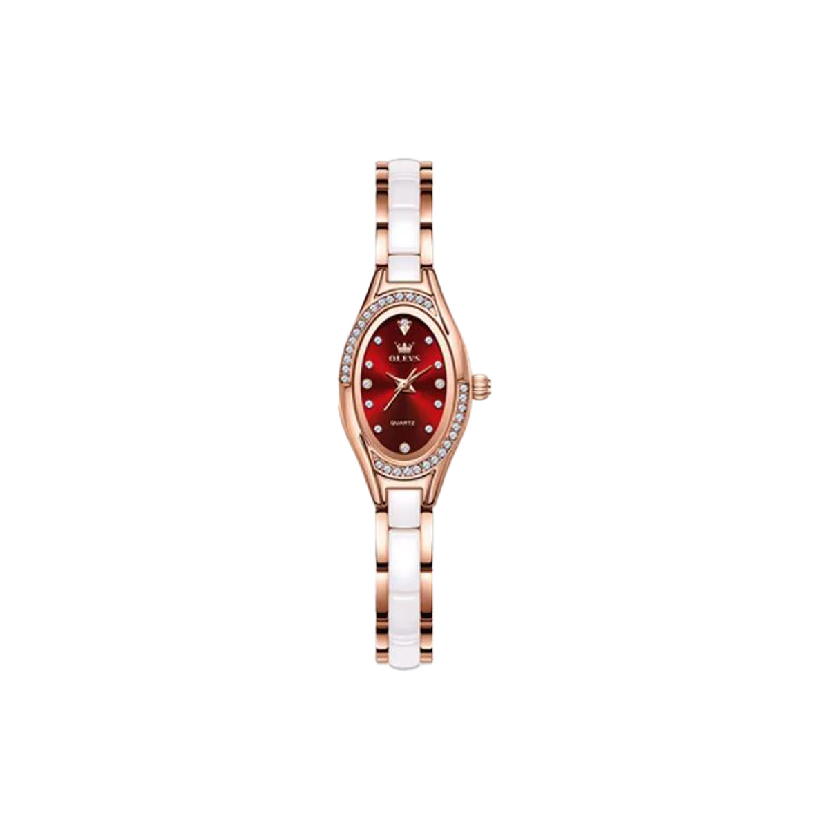 Pink watch with a matching strap on a white background