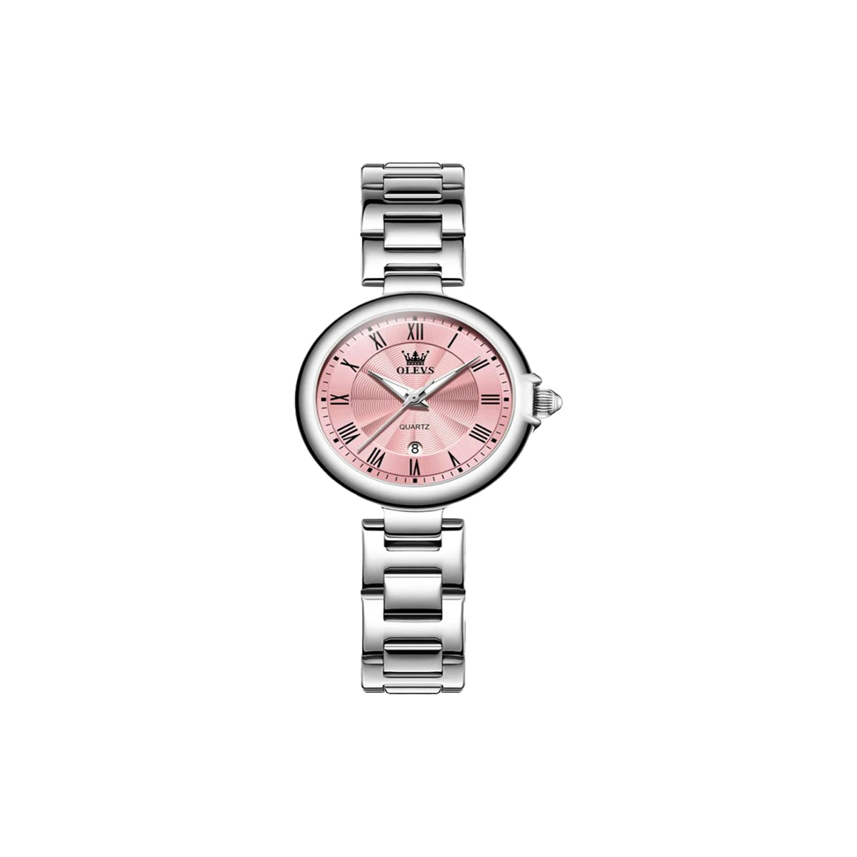 OLEVS 5608 Women’s Luxury Quartz Watch Silver Pink– Roman Scale Waterproof Luminous Watch