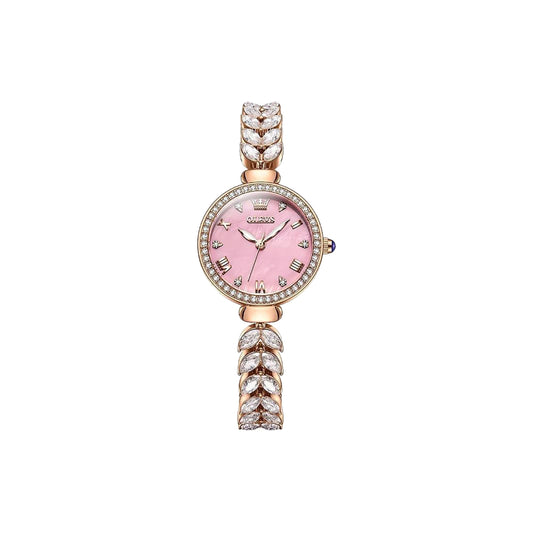 OLEVS 9971 Ladies Diamond Design Luxury Quartz Watch Pink Dial– Bling Crystal Jewelry Wristwatch