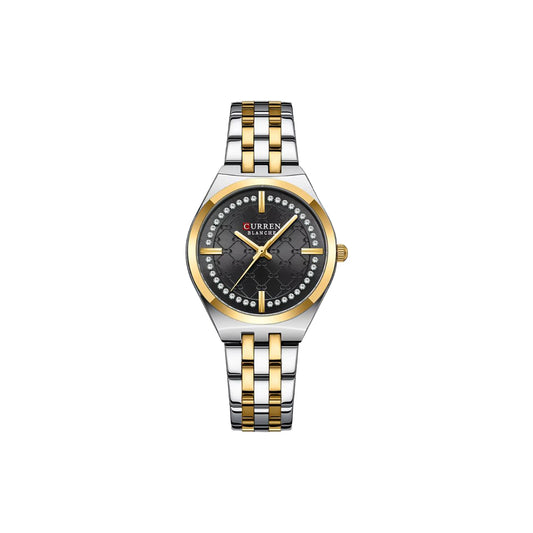 Wristwatch with two-tone metal strap on a white background