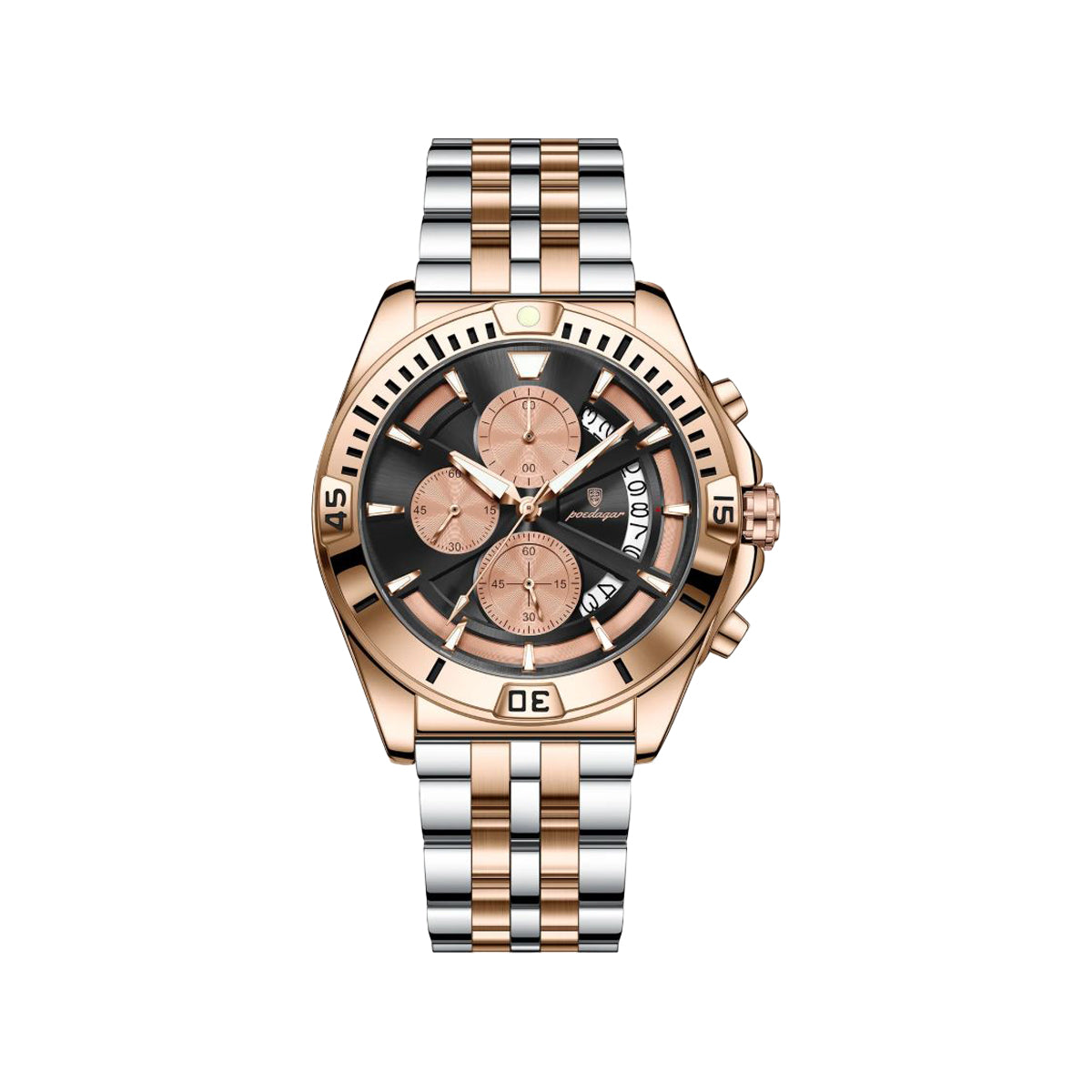 POEDAGAR 695 Men’s Sports Quartz Watch Rose Gold Black – Stainless Steel Luxury Chronograph Wristwatch