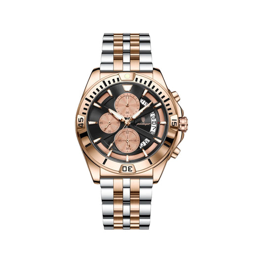 POEDAGAR 695 Men’s Sports Quartz Watch Rose Gold Black – Stainless Steel Luxury Chronograph Wristwatch