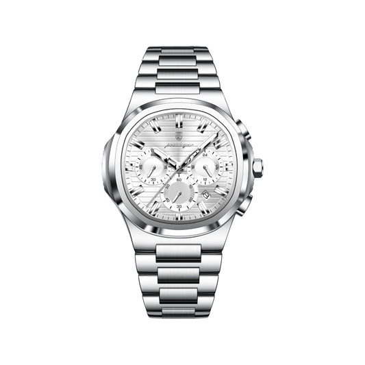 POEDAGAR 834 Men’s Luxury Square Quartz Watch Silver White– Waterproof Luminous Date Stainless Steel Wristwatch