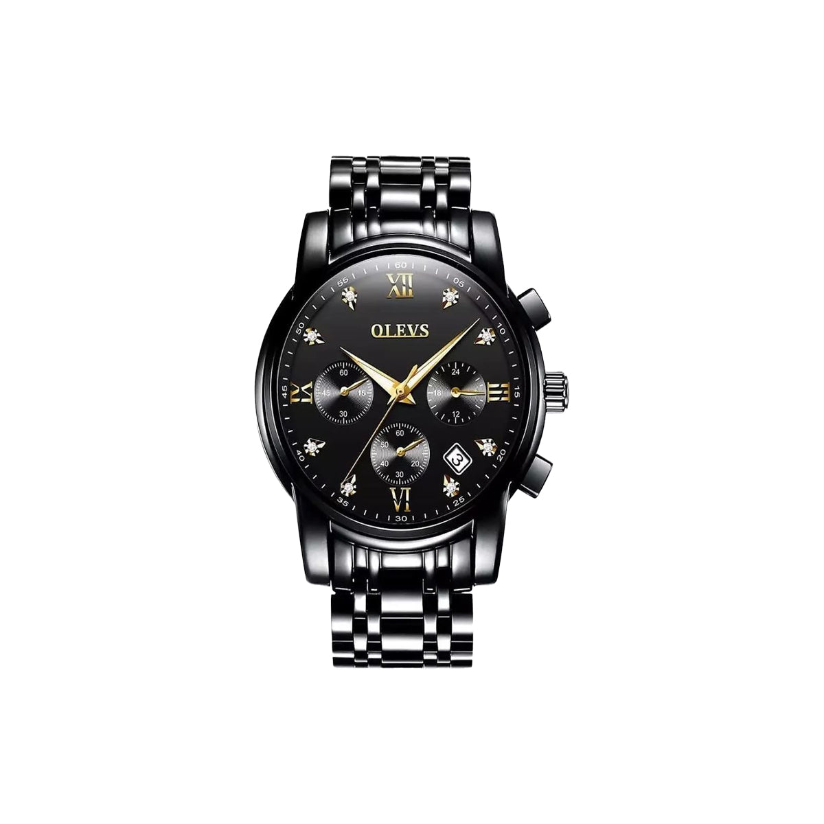 OLEVS 2858 Chronograph Men's Watch Black Dial – Waterproof Luminous Quartz Stainless Steel Luxury Wristwatch