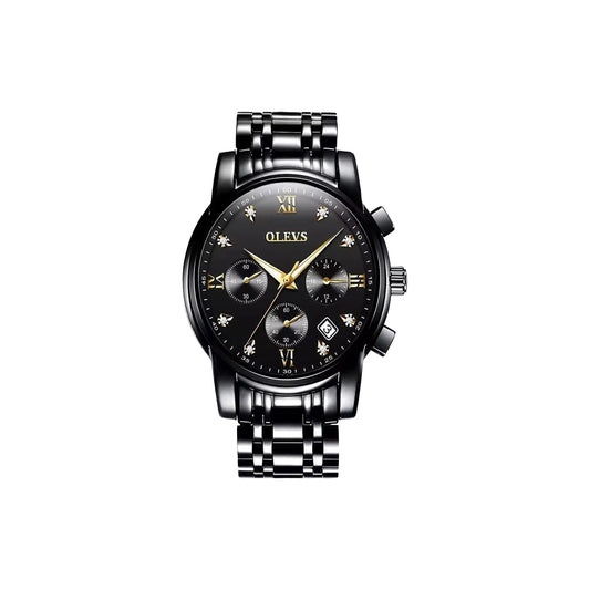 OLEVS 2858 Chronograph Men's Watch Black Dial – Waterproof Luminous Quartz Stainless Steel Luxury Wristwatch