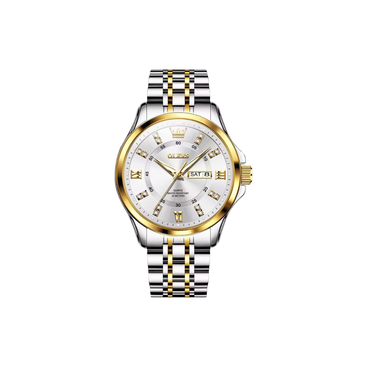 OLEVS 3620 Men’s Luxury Quartz Watch – Two Tone White Fashion Stainless Steel Business Wristwatch