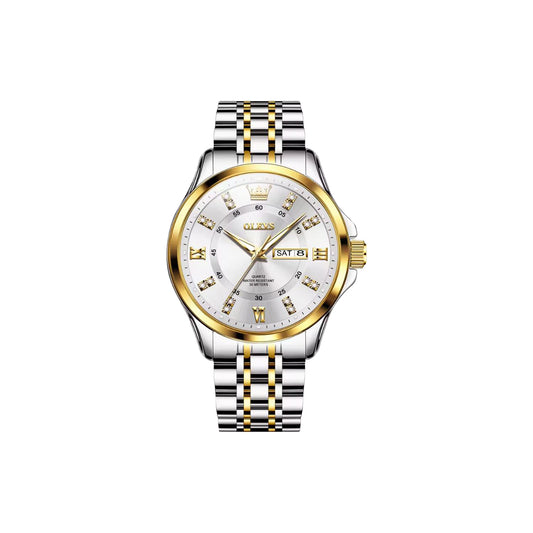 OLEVS 3620 Men’s Luxury Quartz Watch – Two Tone White Fashion Stainless Steel Business Wristwatch